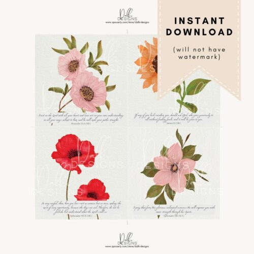 Watercolor Floral Scripture cards, digital download