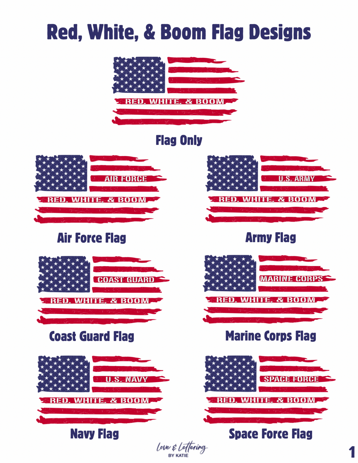 Red, White, & Boom T-Shirt Flag Designs - Flag Only and Military Branch Specific