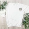 Gildan SF000 crewneck sweatshirt in white with left chest camo rainbow and “Army” in black hand lettering