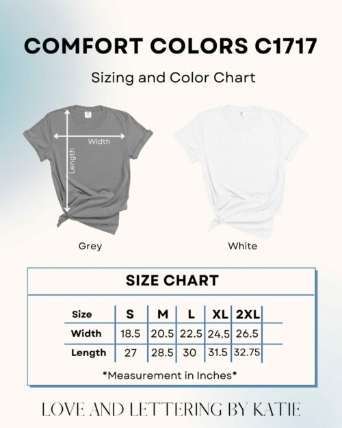 Comfort Colors C1717 Unisex Adult Color and Size Chart