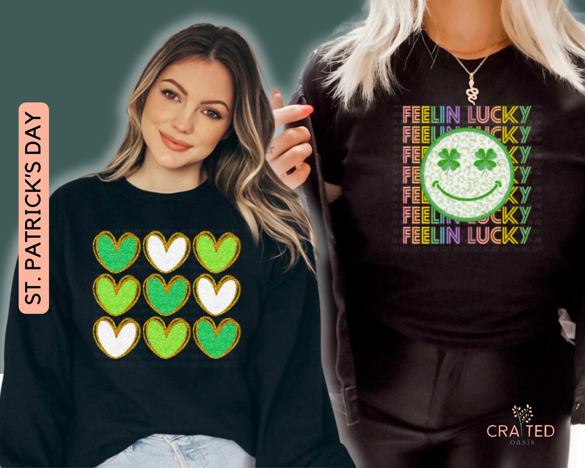 St. Patrick's Day T-Shirt - Glitter Hearts or Feeling Lucky Design