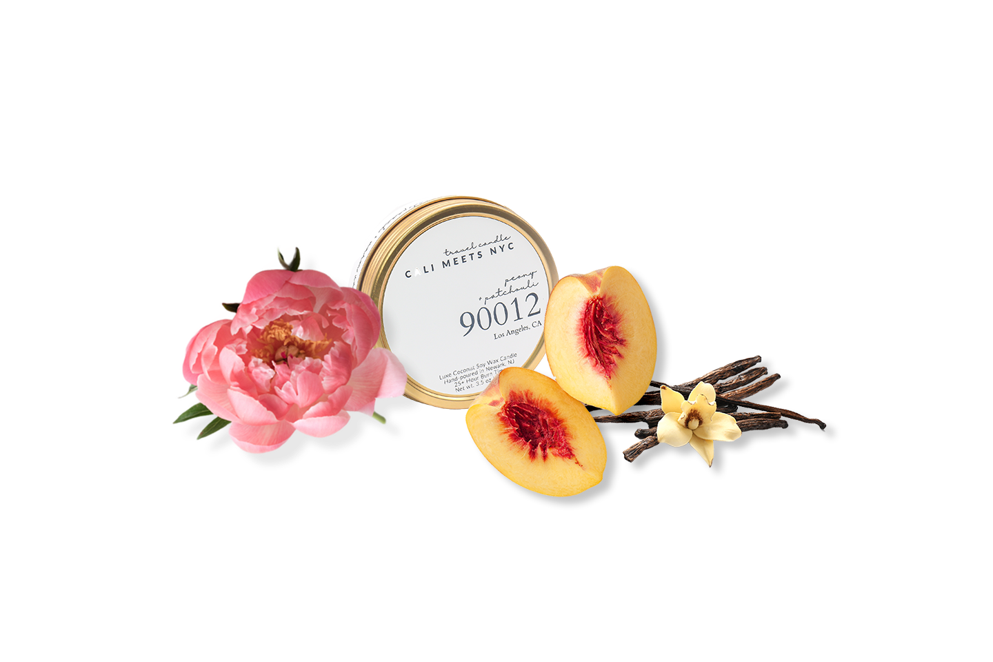 Cali Meets NYC 90012, Peony + Patchouli Coconut Soy Candle Tin2