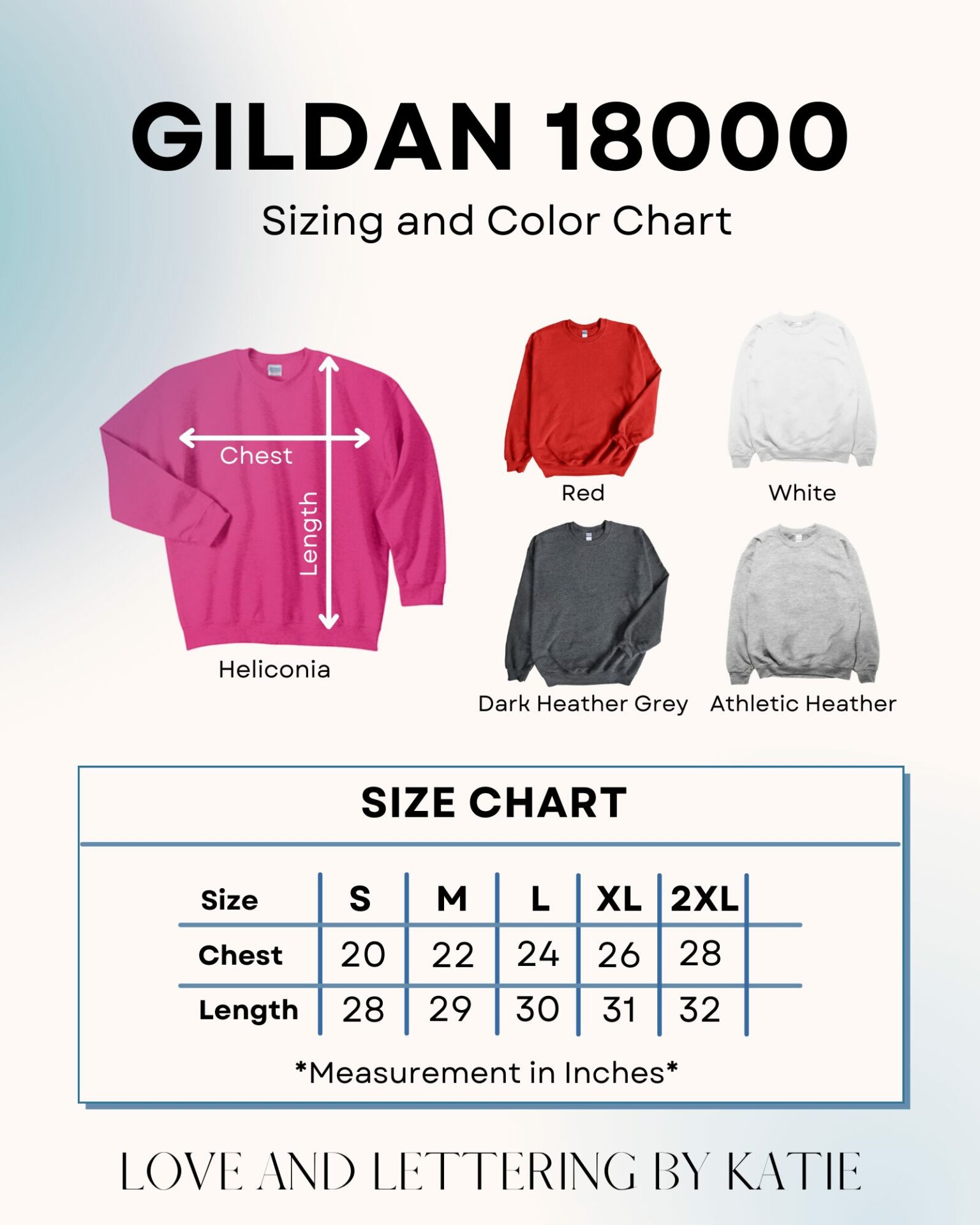 Gildan 18000 Size Chart Mockup, Crewneck Sweatshirt Sizing Chart