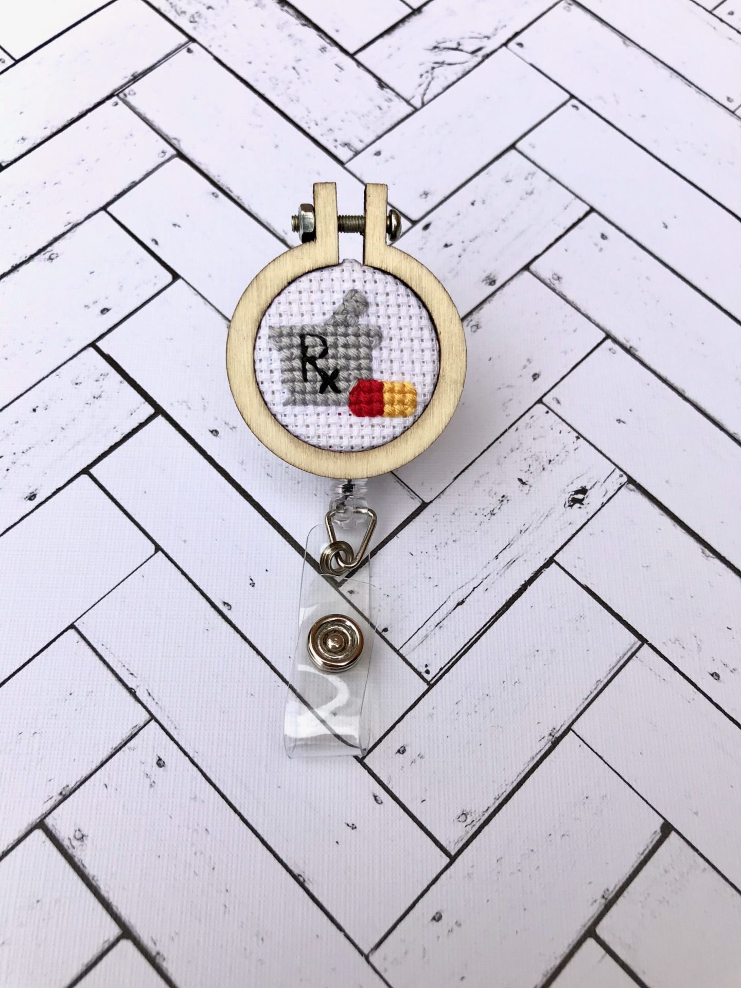 Custom Cross Stitch Badge Clip - Spouse-ly
