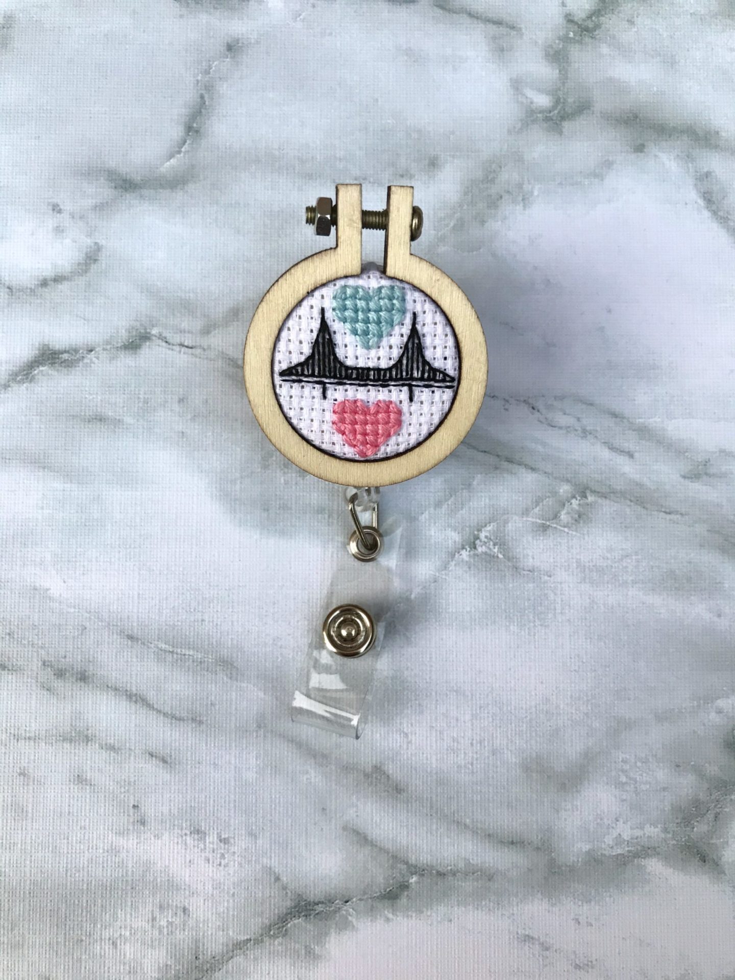 Custom Cross Stitch Badge Clip - Spouse-ly