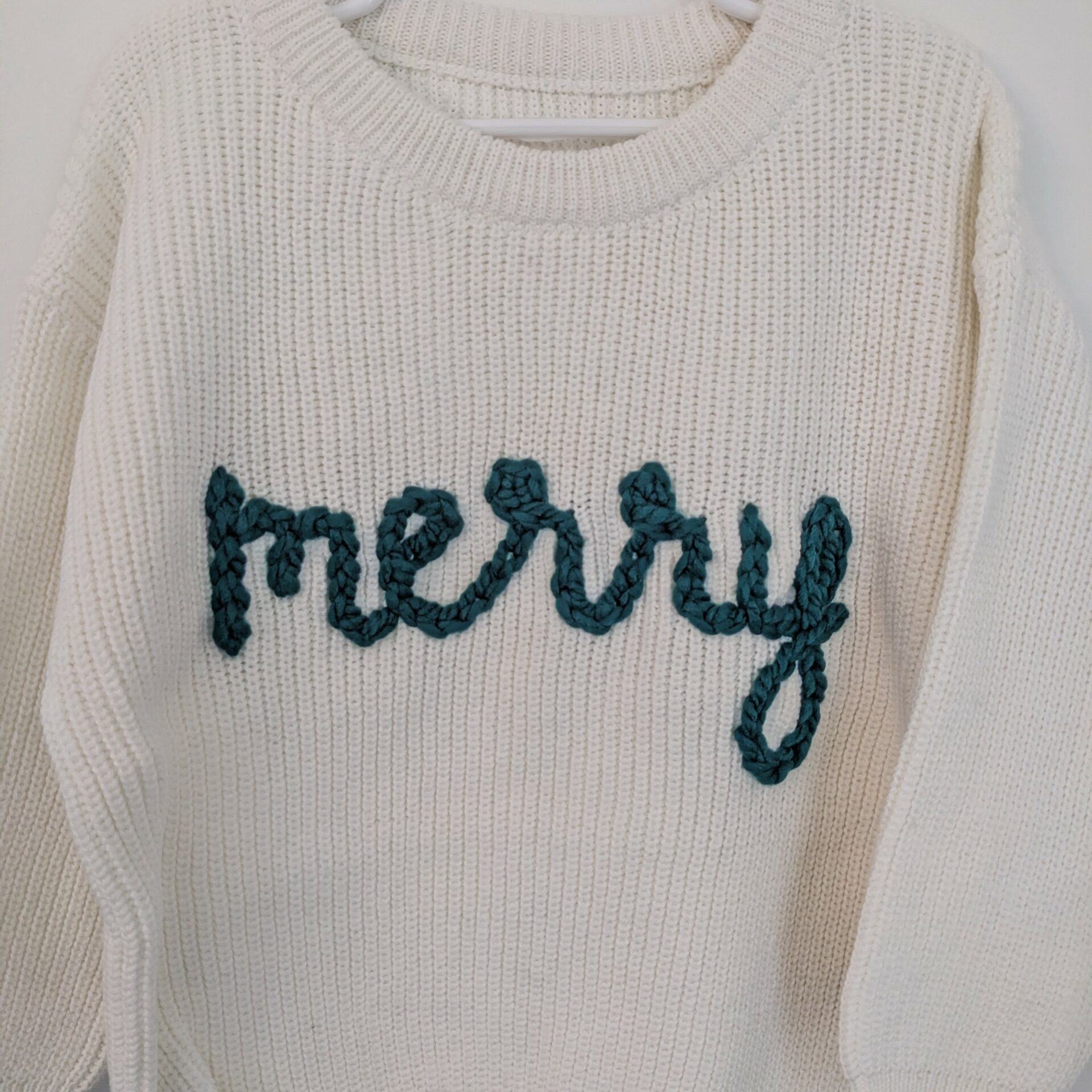 Merry Green on White Toddler Sweater