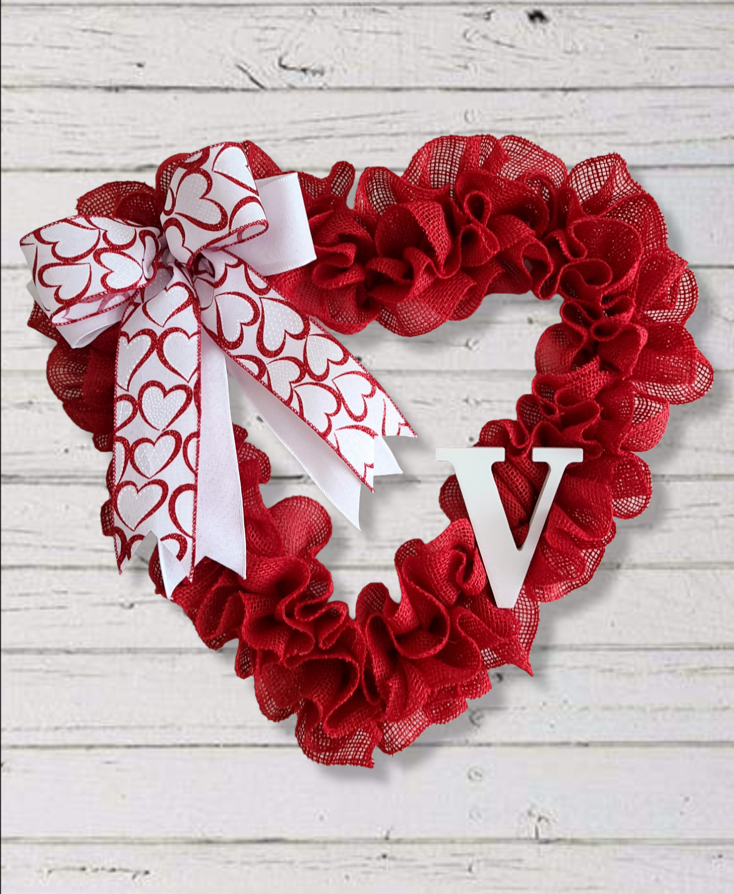 Valentine's Day Wreath: A Red Burlap Heart with a Couple's Monogram