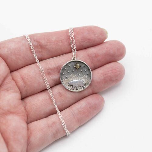 Bear And Mountain Sterling Charm Necklace