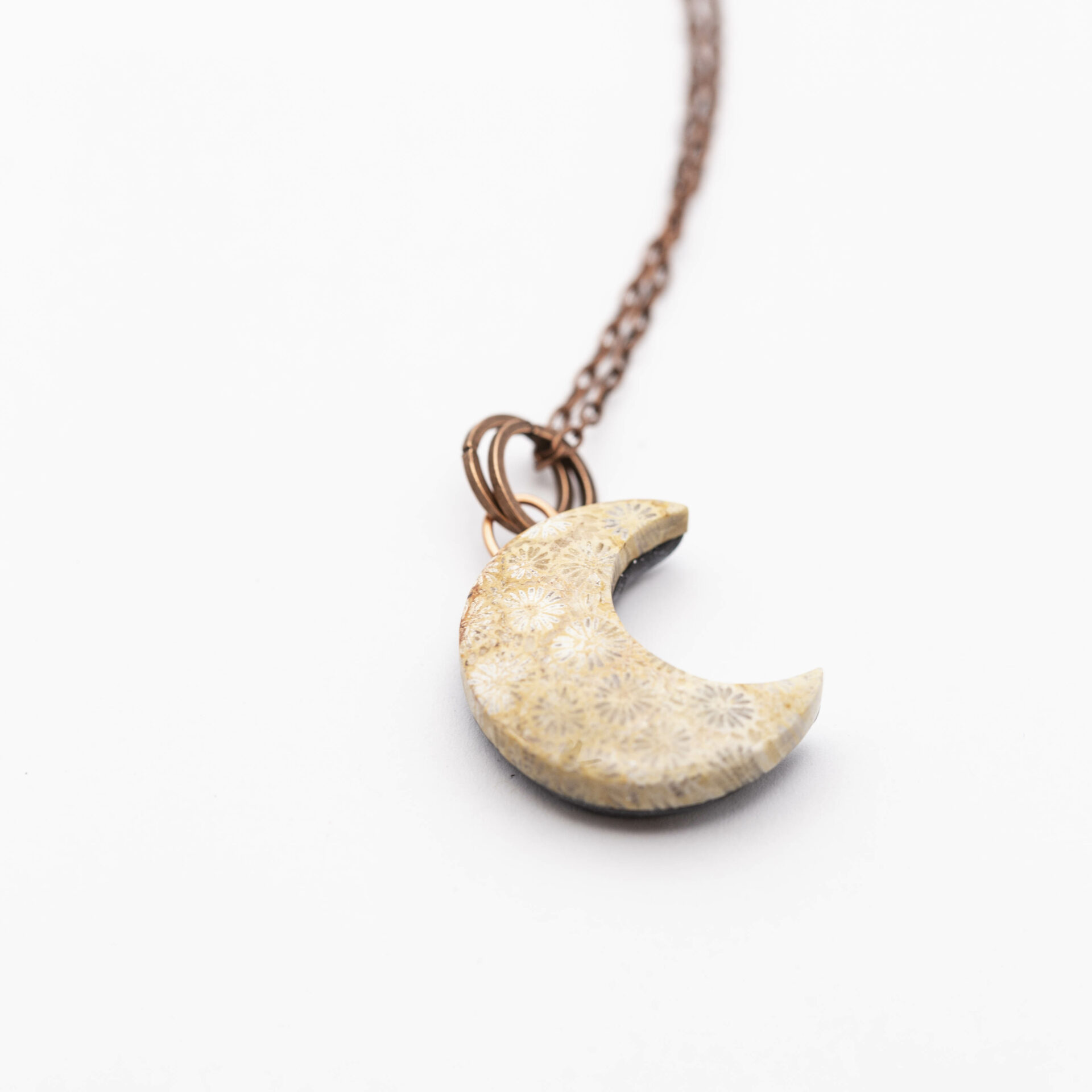Crescent Moon Fossil Coral Copper Necklace - Spouse-ly