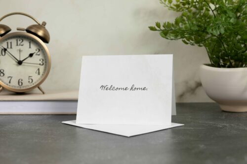 Welcome home greeting card for moving, pcsing, real estate
