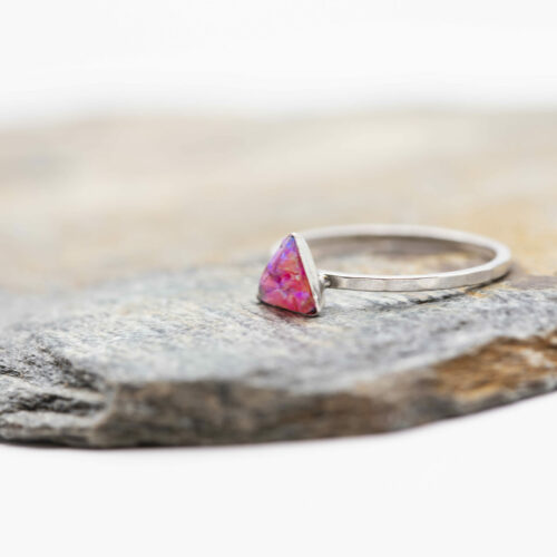 Pink Opalite Triangle Silver Stacking Ring
